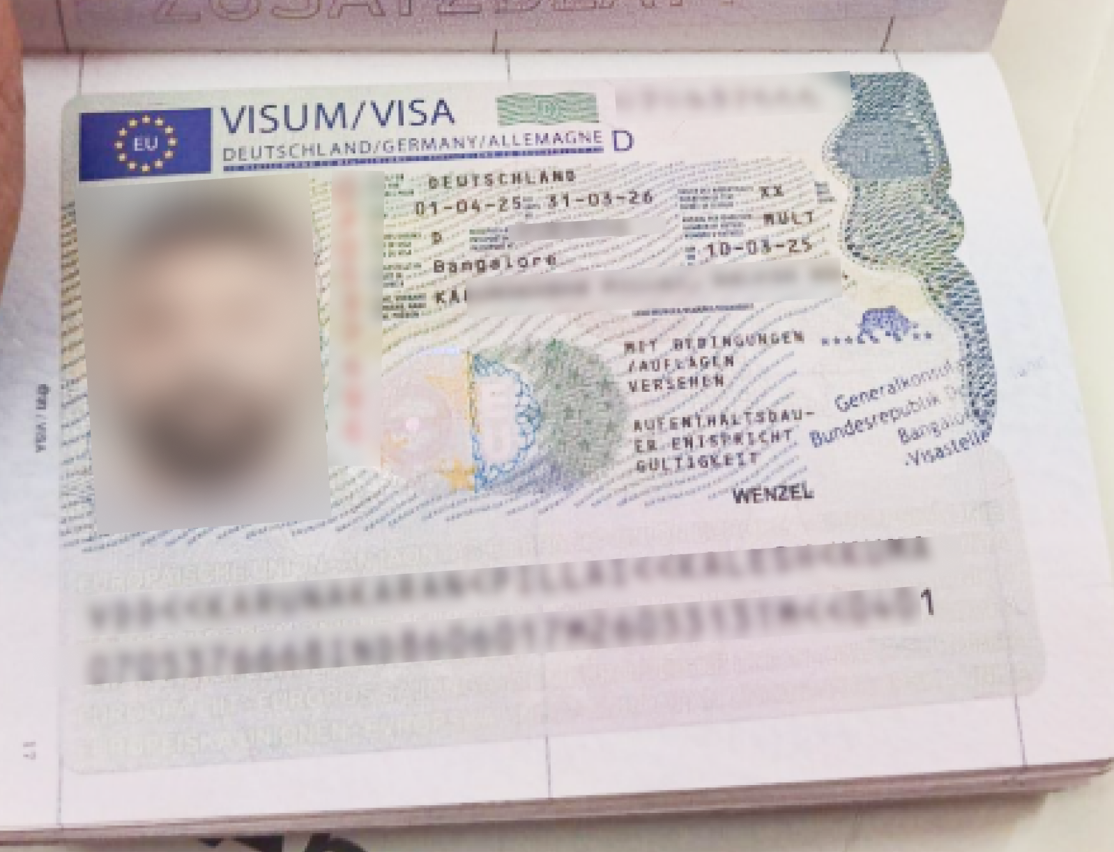 Germany National Visa D — approved client passport (personal details redacted)